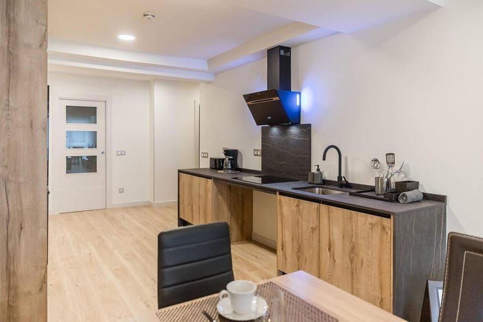 Kitchen or kitchenette, stove