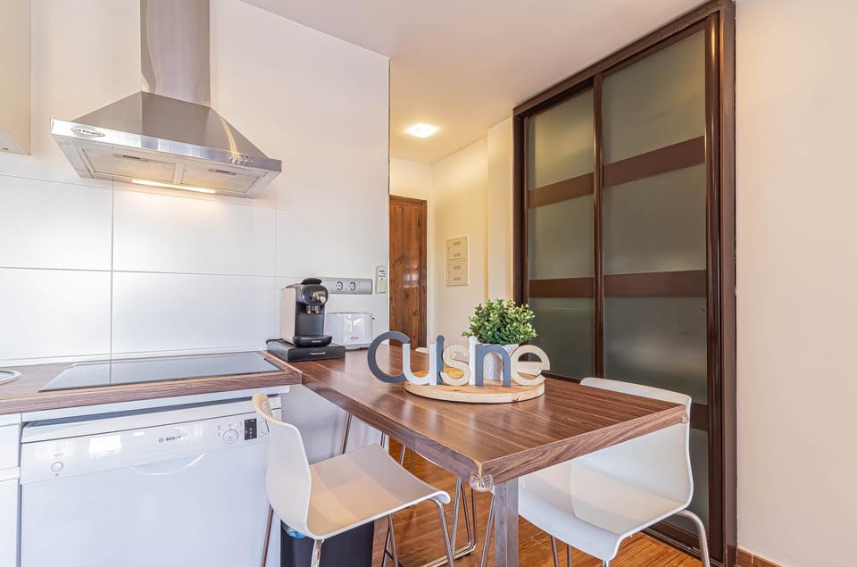Kitchen or kitchenette, stove