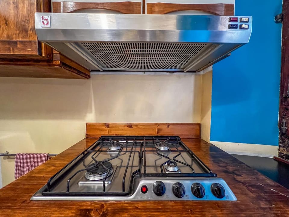 Kitchen or kitchenette, stove