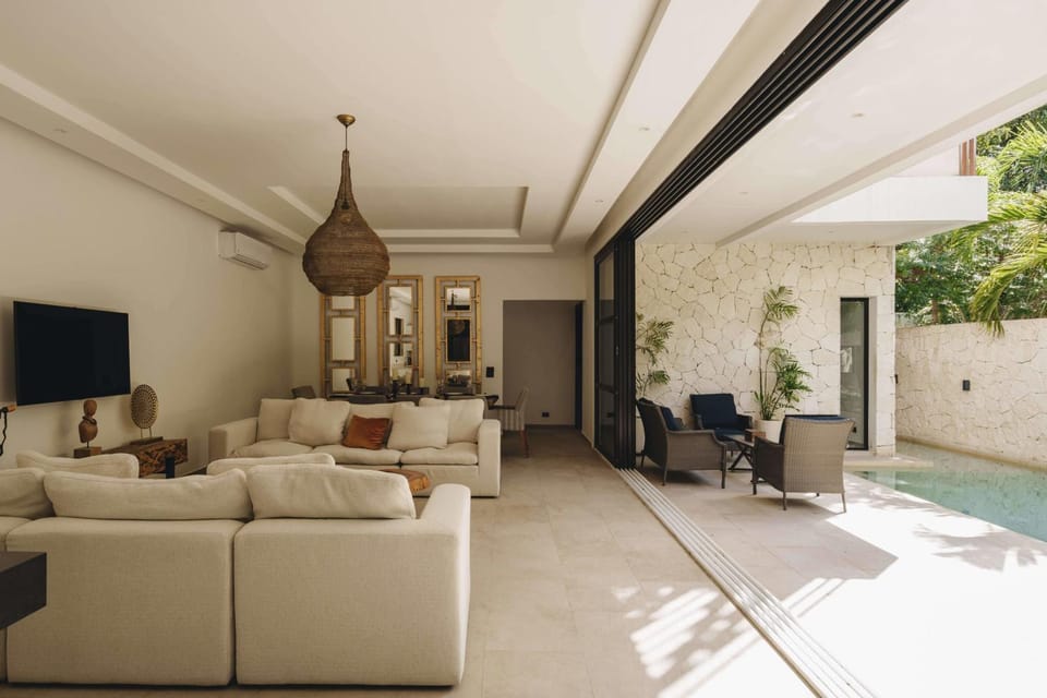 Patio, TV and multimedia, Living room, Pool view, Swimming pool