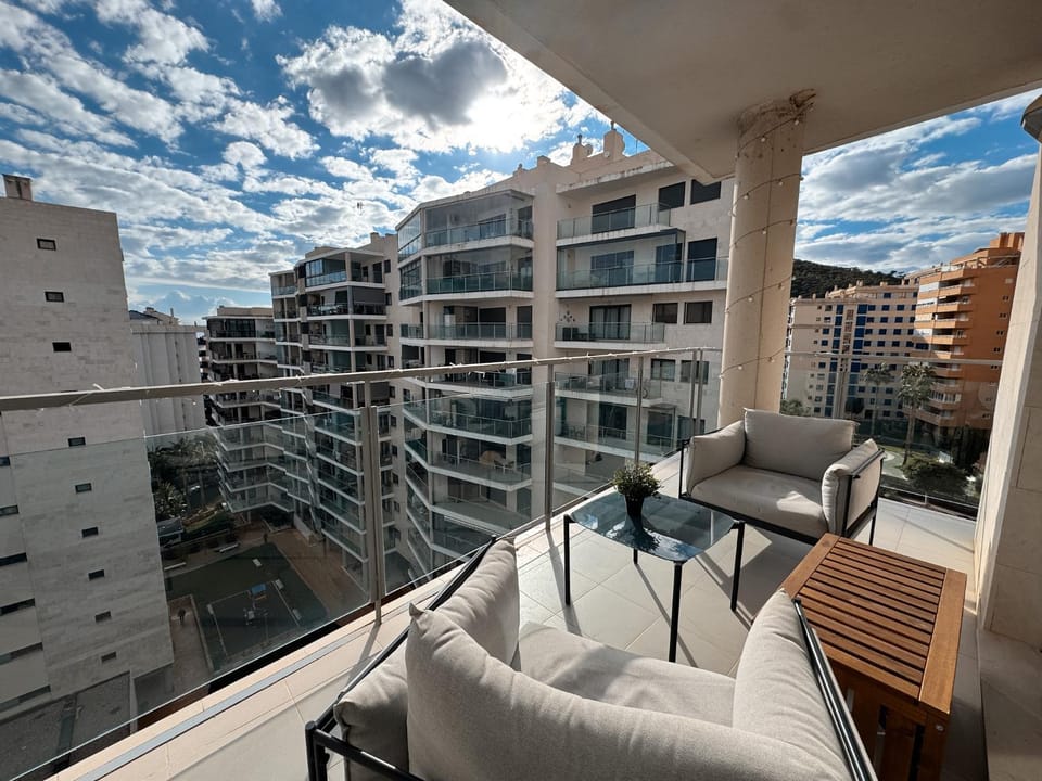 Property building, Day, View (from property/room), Balcony/Terrace, Living room