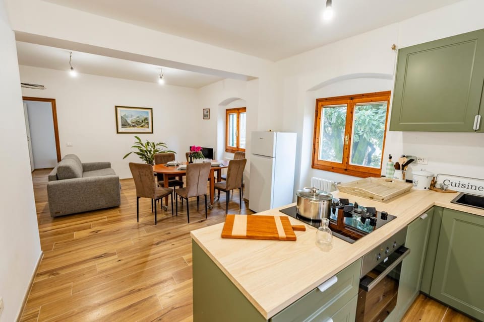Kitchen or kitchenette, Living room, Dining area, stove