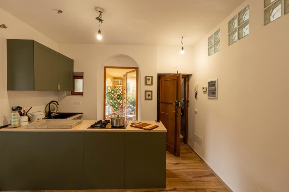 Kitchen or kitchenette, stove