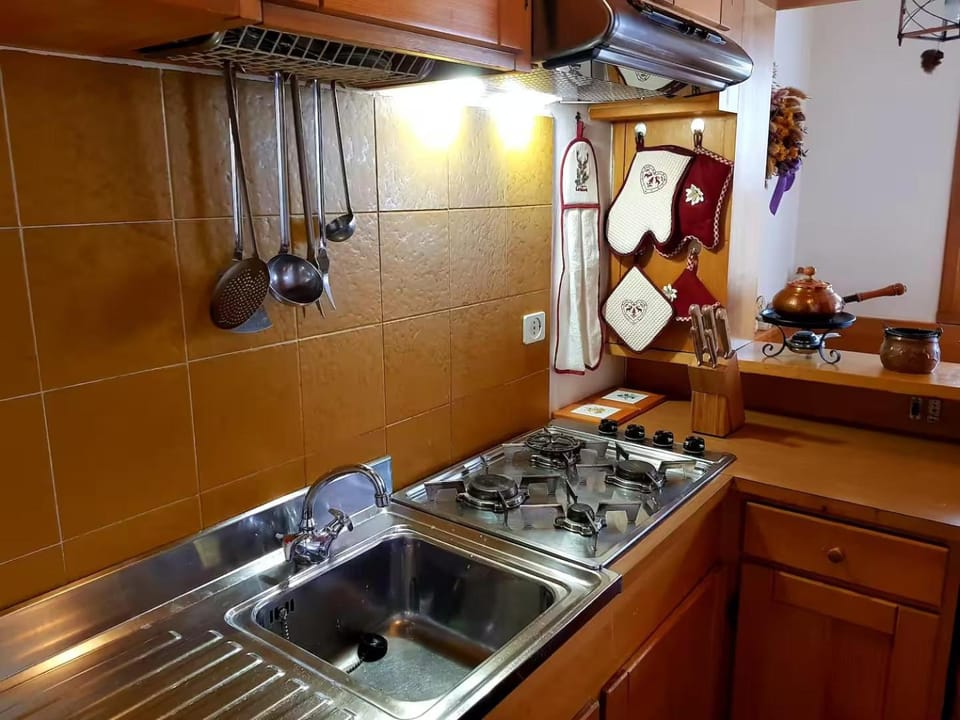 Kitchen or kitchenette, stove
