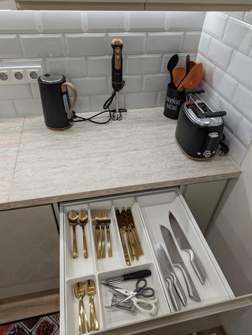 Kitchen or kitchenette, toaster