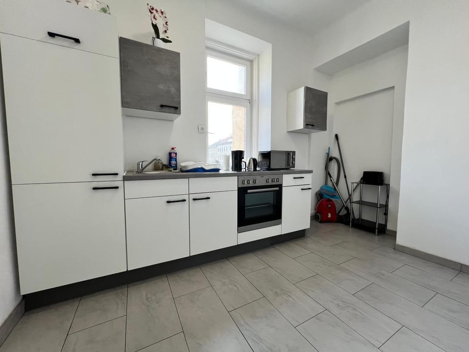 Kitchen or kitchenette, stove