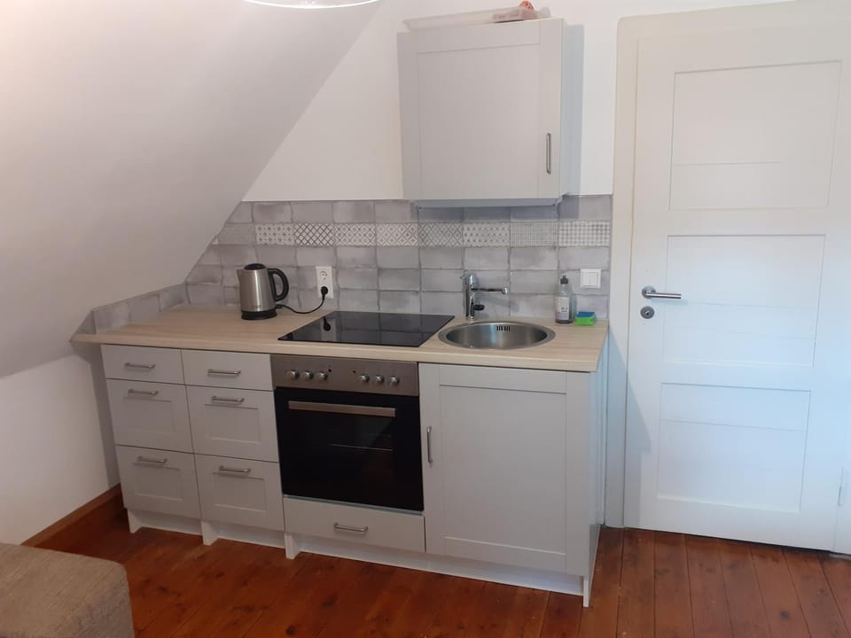 Kitchen or kitchenette, stove