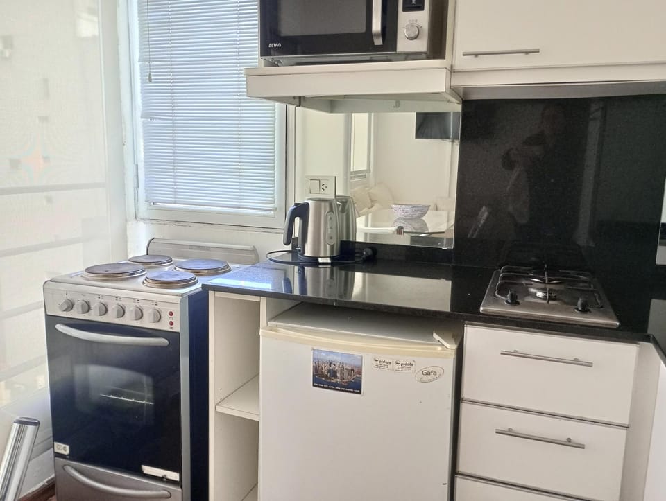 Kitchen or kitchenette, minibar, oven, stove, toaster