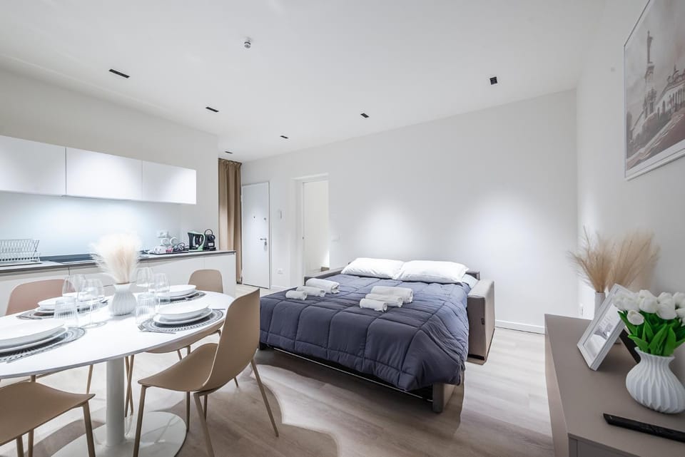Bed, Living room, Dining area
