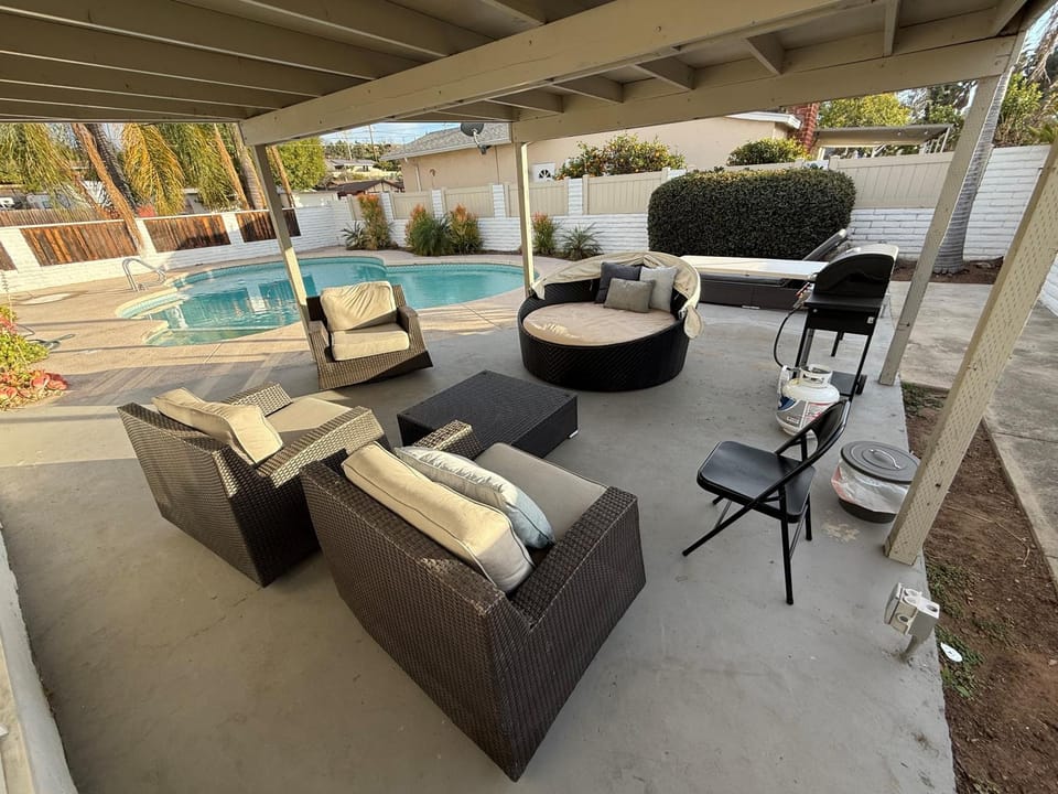 Patio, Day, Balcony/Terrace, Seating area, Pool view, Swimming pool, sunbed