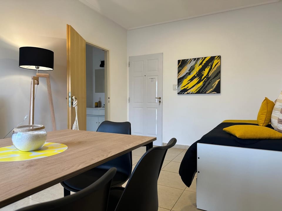 Bed, Living room, Dining area
