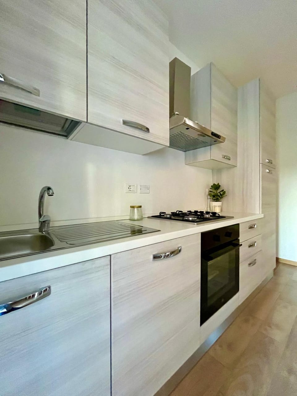 Kitchen or kitchenette, stove