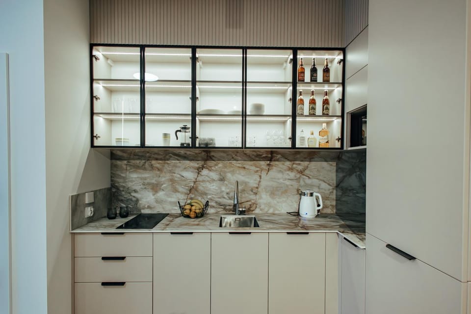 Kitchen or kitchenette, stove