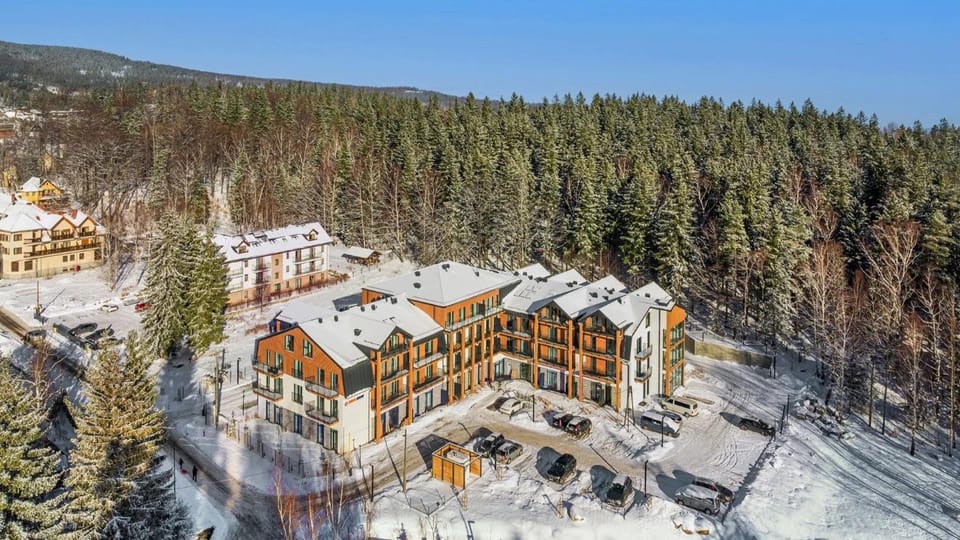 Property building, Natural landscape, Bird's eye view, Winter