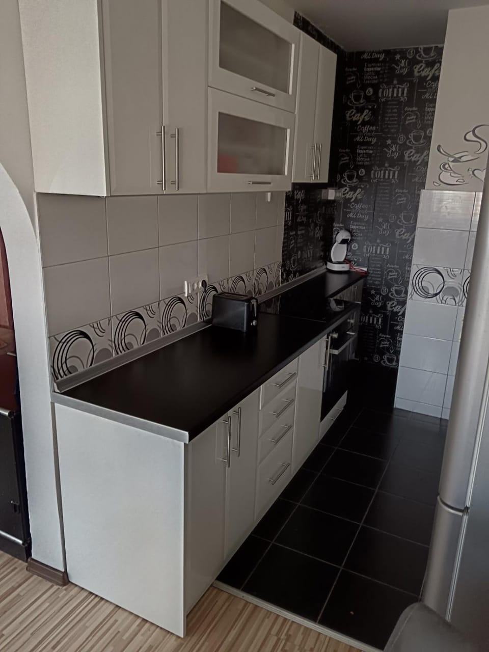 Kitchen or kitchenette, stove
