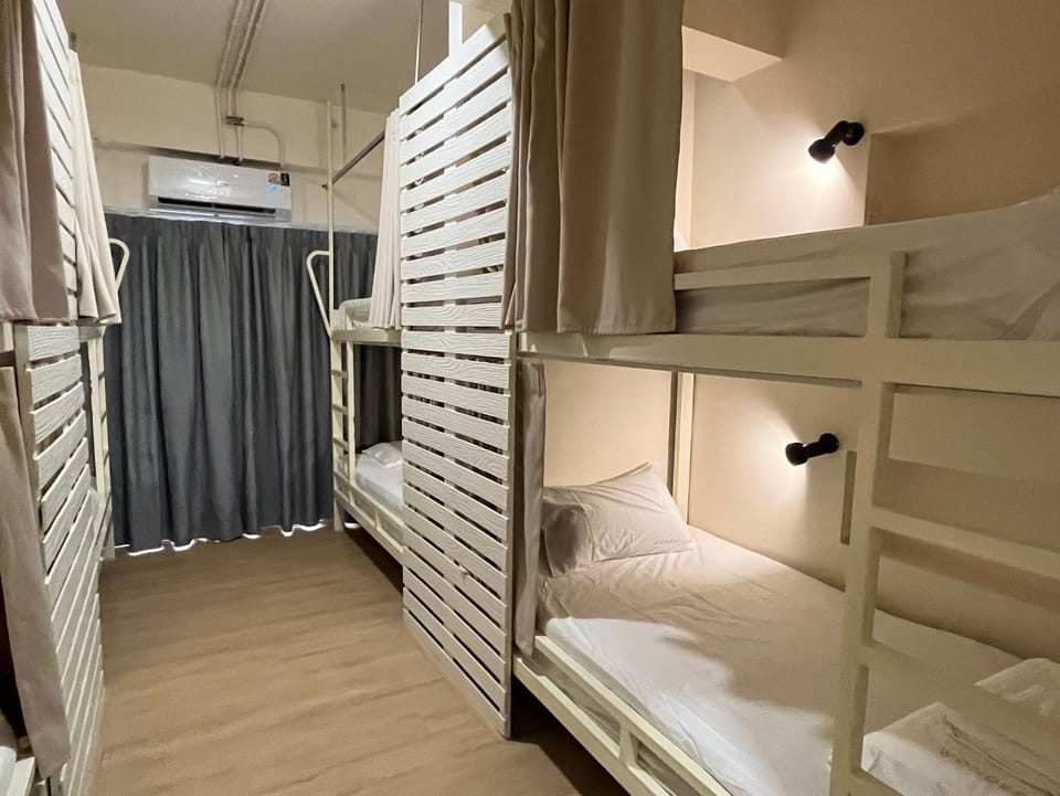 Bed, wardrobe