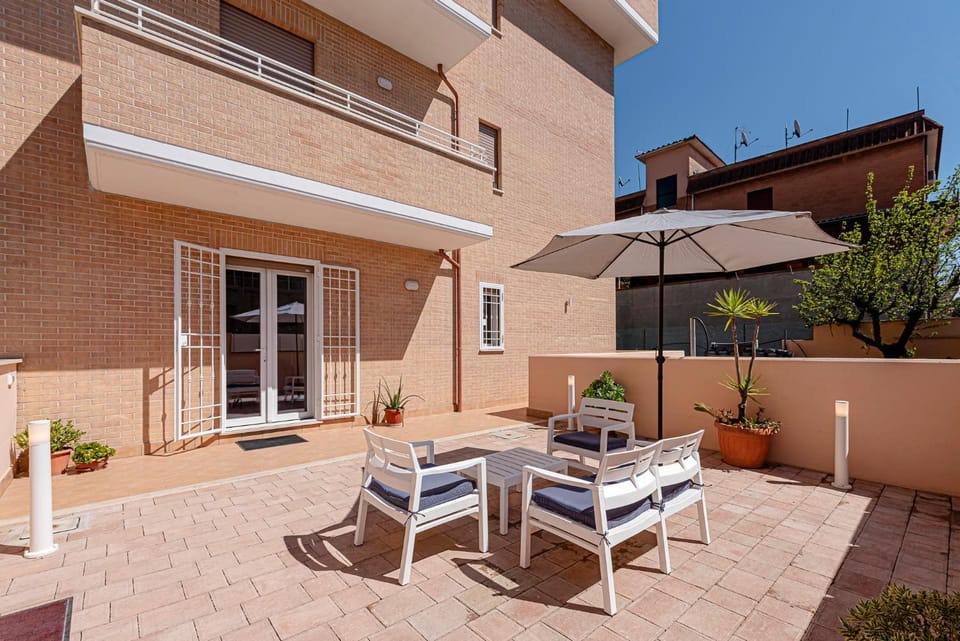 Property building, Patio, Day, View (from property/room), Balcony/Terrace, sunbed