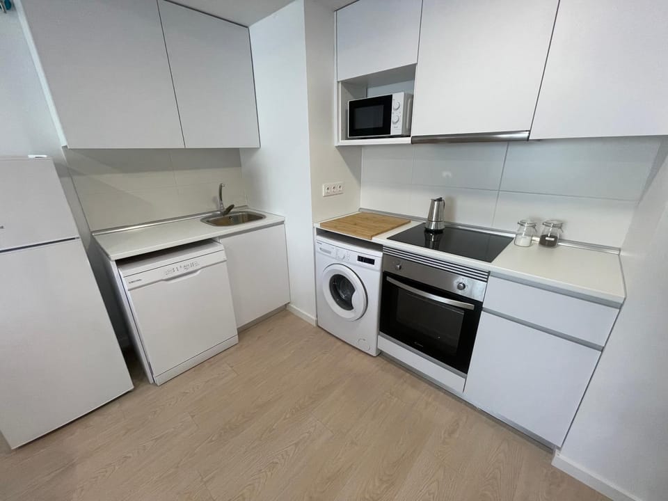 Kitchen or kitchenette, stove