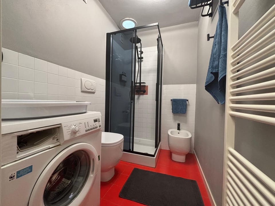 Shower, Toilet, Bathroom, towels, washing machine