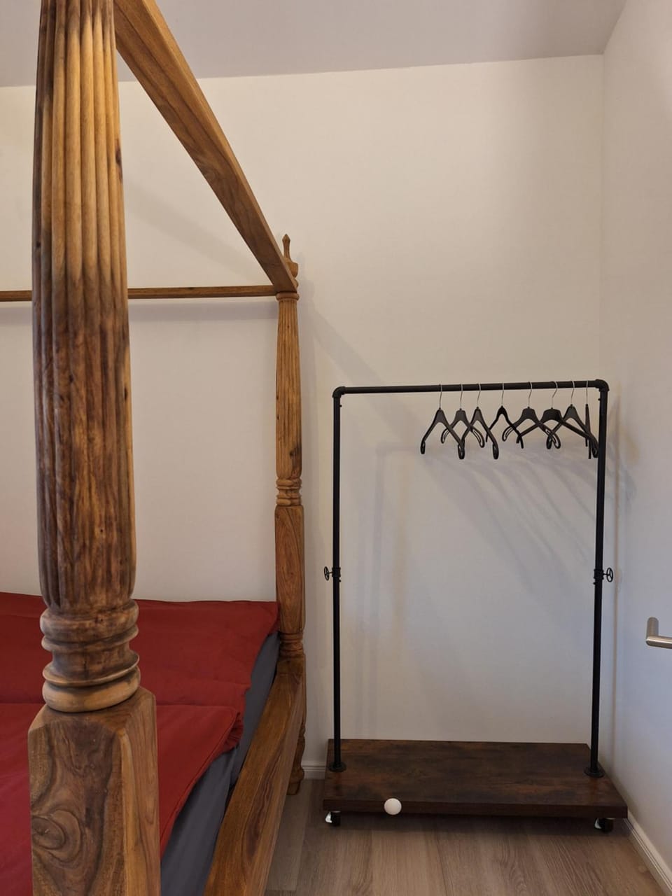 Bed, wardrobe