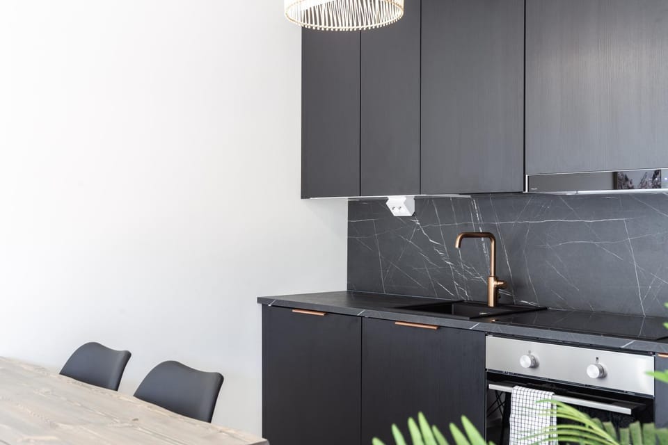 Kitchen or kitchenette, stove
