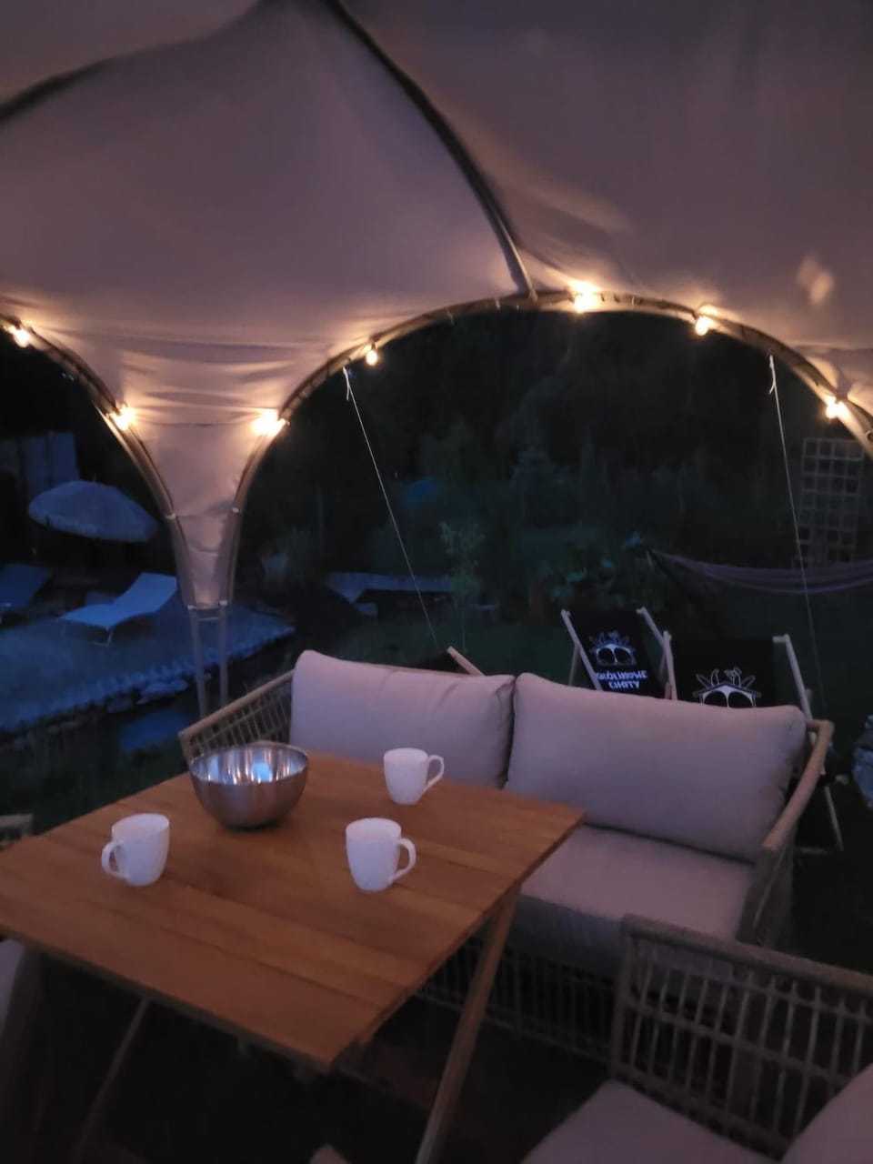 Patio, Night, Garden, Garden, Seating area, Garden view, Garden view