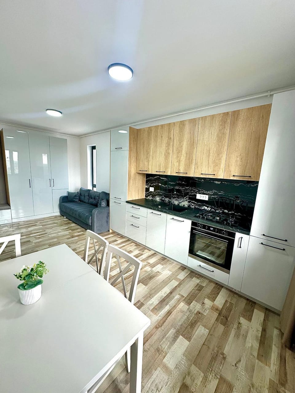 Kitchen or kitchenette, Living room, Seating area, Dining area, stove