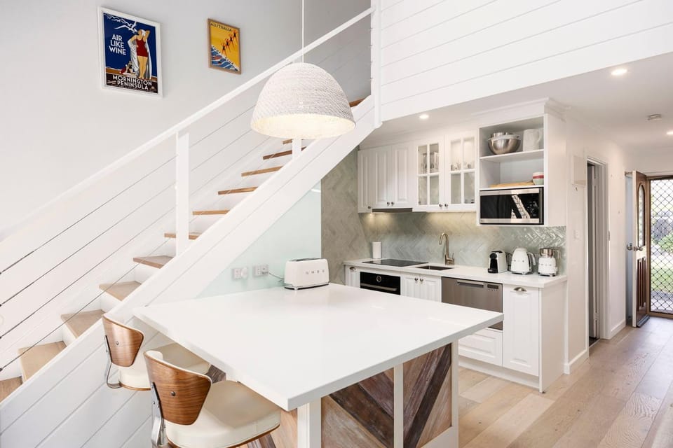 Kitchen or kitchenette, stove