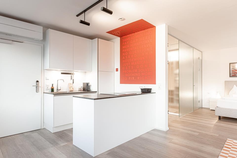 Kitchen or kitchenette, stove