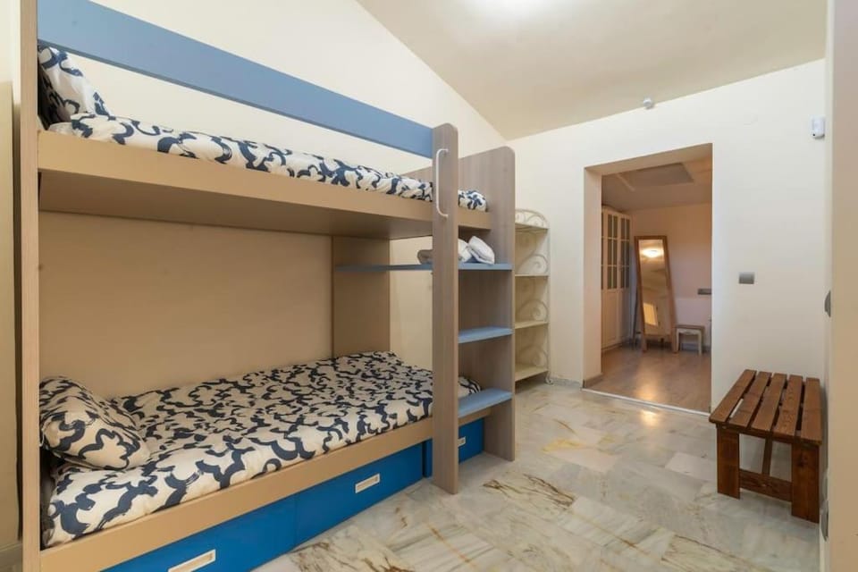 Bed, Photo of the whole room, bunk bed, wardrobe