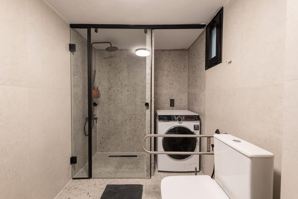 Bathroom, washing machine, dryer