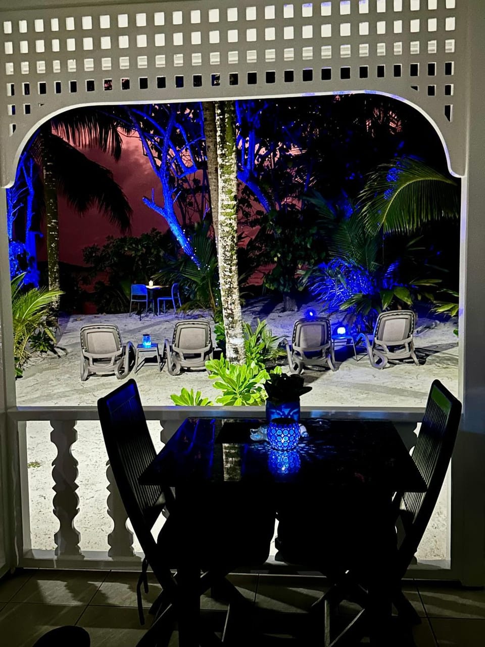Patio, Night, Dining area, Beach