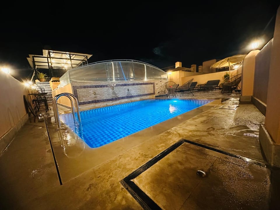 Night, Pool view, Swimming pool