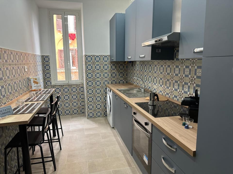 Kitchen or kitchenette, dishwasher, heating, oven, stove, washing machine