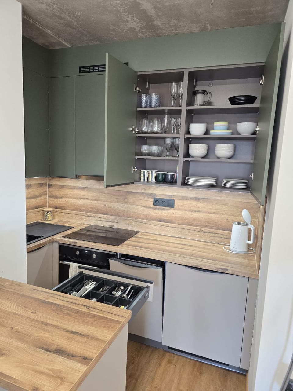 Kitchen or kitchenette, stove
