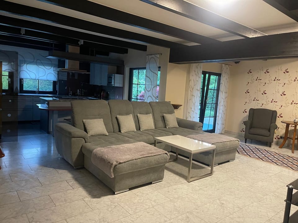 Gehobene drei Zimmer Ferienwohnung mit Esszimmer und Kamin mit überdachter Terrase und dem Teich idyllisch sich zu erholen Apartment in Hesse