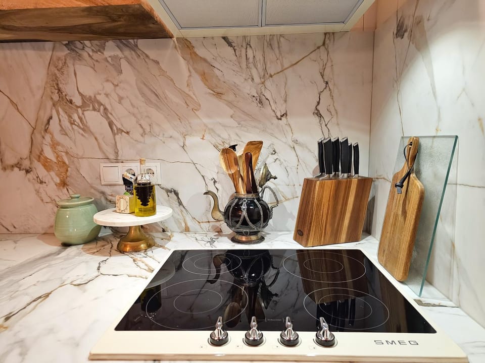 Kitchen or kitchenette, stove