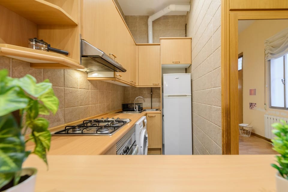 Kitchen or kitchenette, oven, stove, washing machine