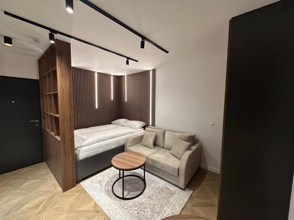 Bed, Living room, Seating area