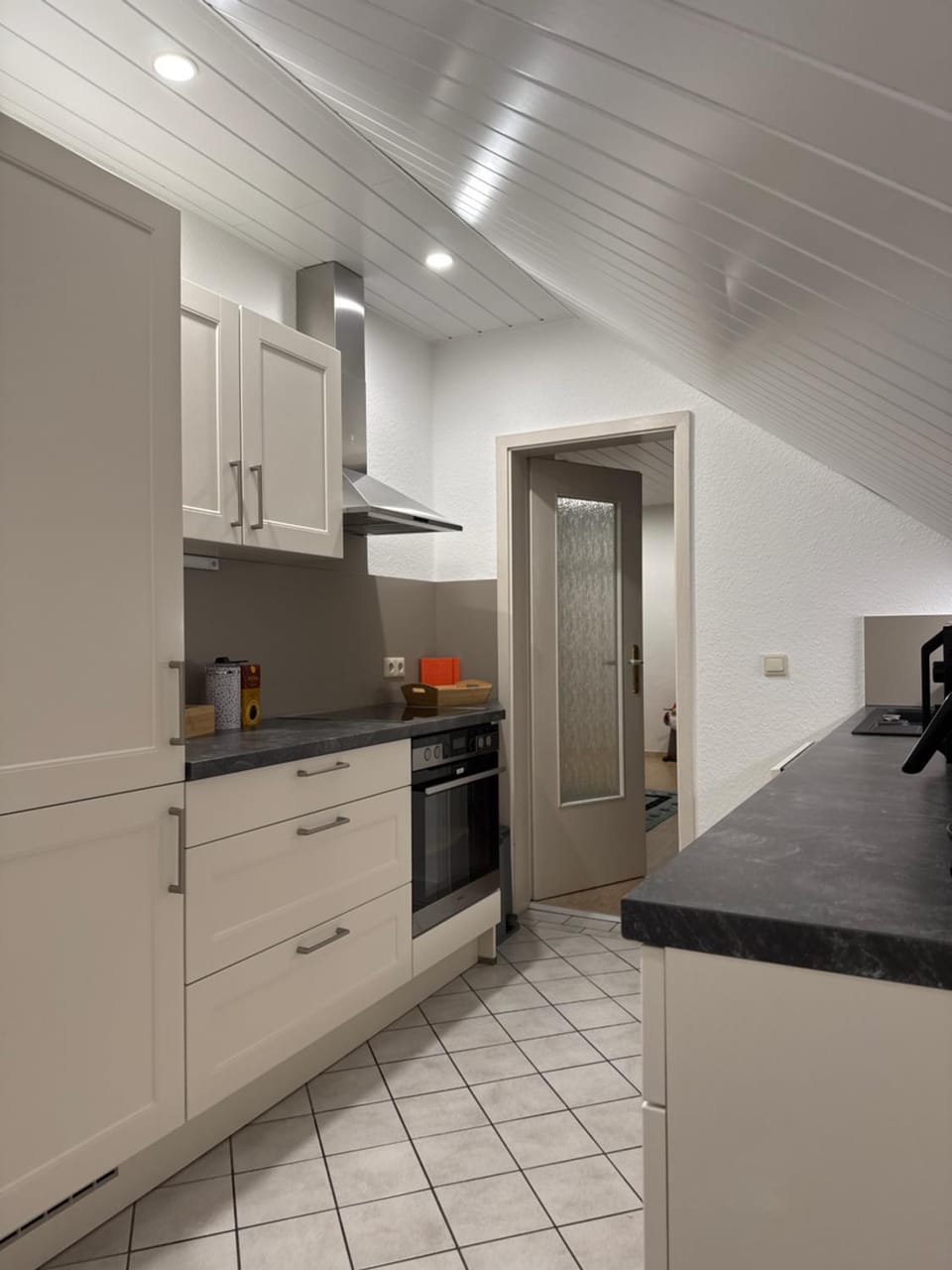 Kitchen or kitchenette, stove