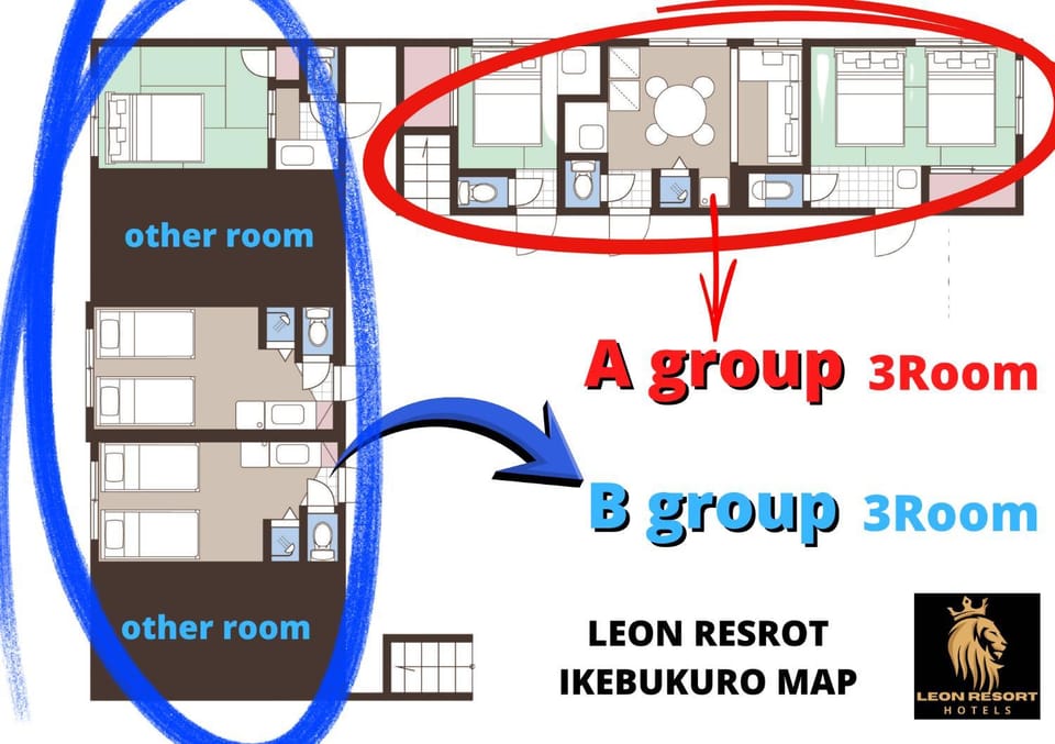 LEON RESORT HOTEL A 3rooms MAX8people 6min Shinjuku 11min Shibuya 12min walk Ikebukuro LEON RESORT IKEBUKURO traditional Japanese room 池袋 渋谷 新宿 立地最高 最大8名 Apartment in Japan