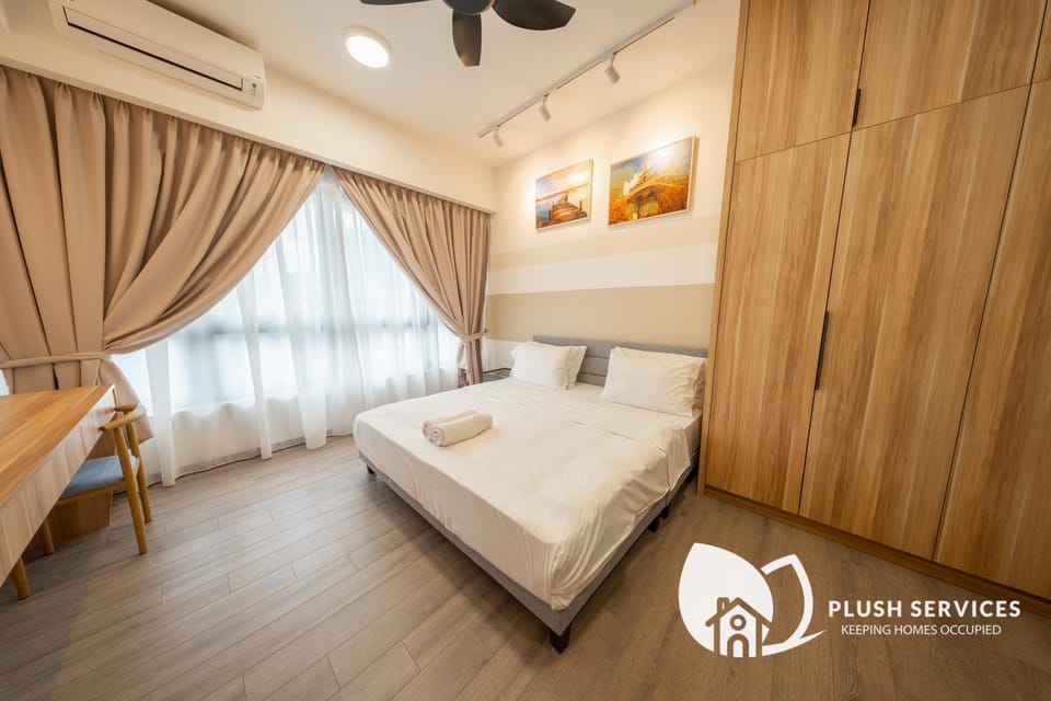 Bed, wardrobe