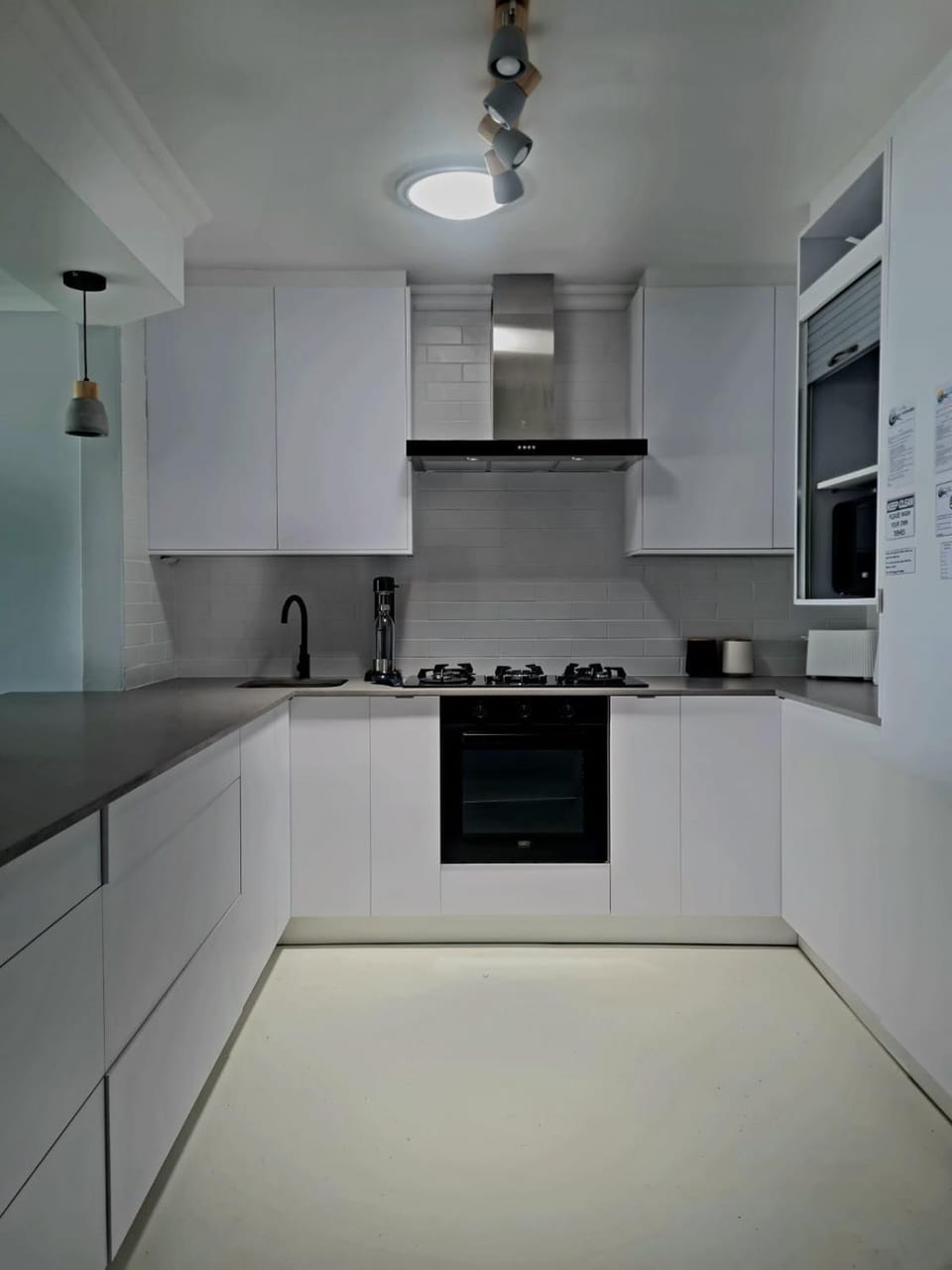 Kitchen or kitchenette, stove