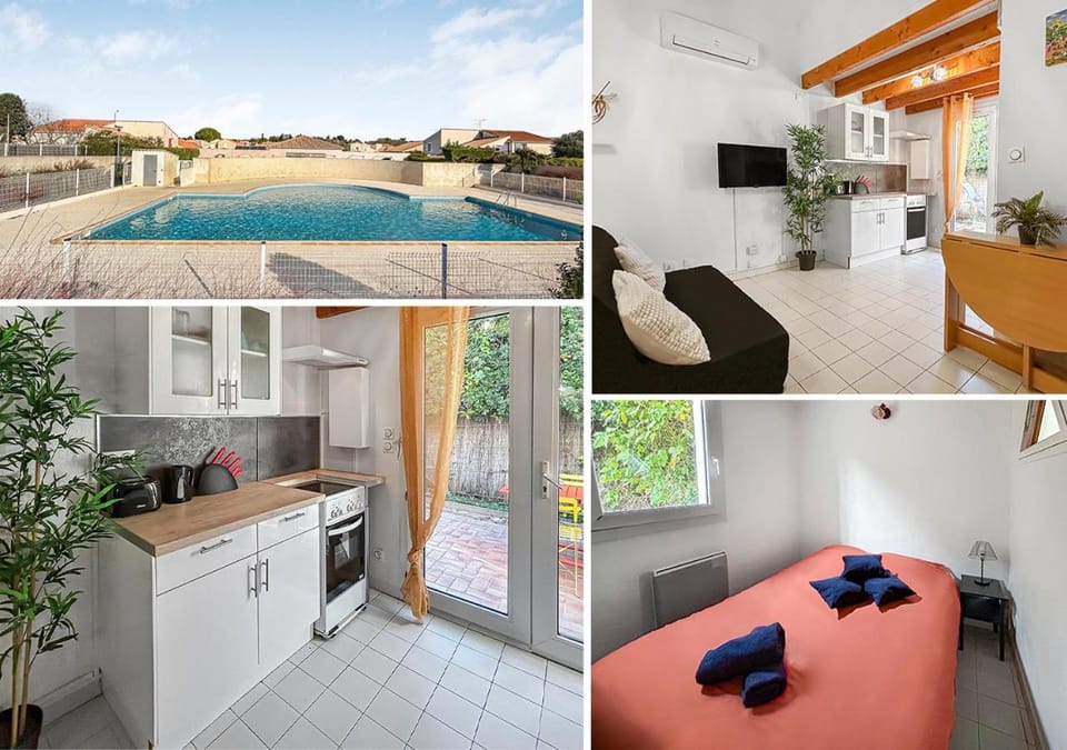 Kitchen or kitchenette, Living room, Bedroom, Pool view, Swimming pool