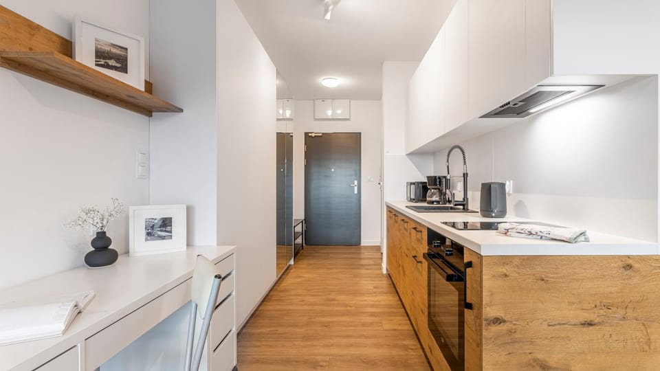 Kitchen or kitchenette, stove