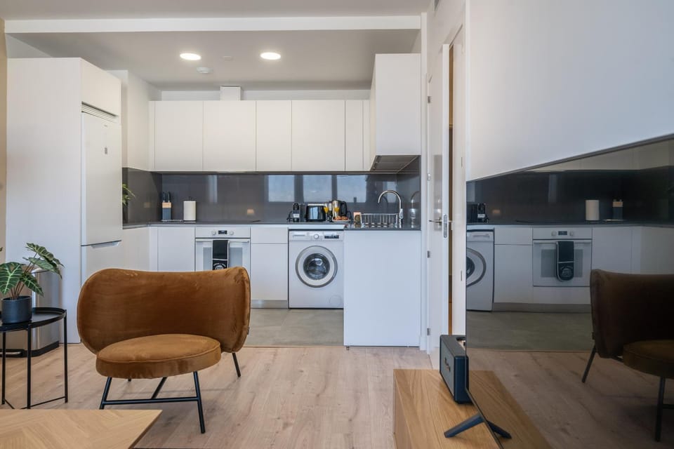 Kitchen or kitchenette, dishwasher, oven, toaster, washing machine