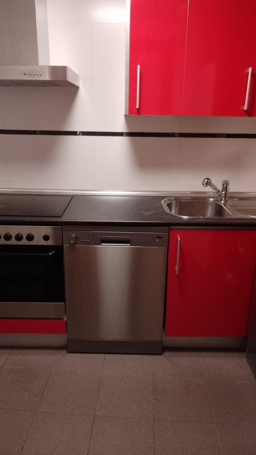 Kitchen or kitchenette, dishwasher, oven, stove
