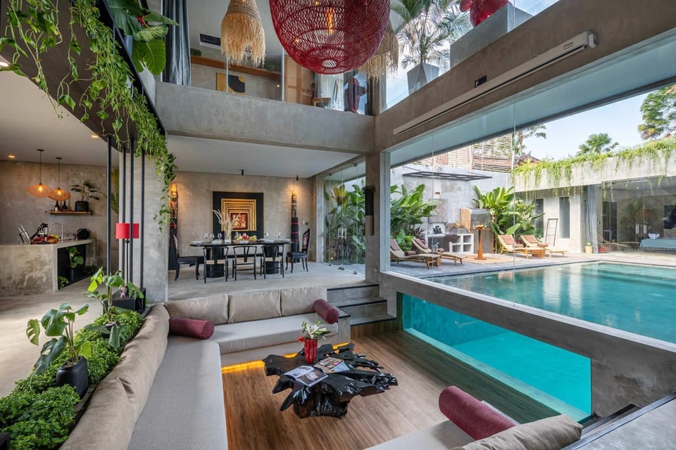 View (from property/room), Living room, Seating area, Pool view