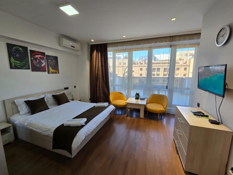 Bed, TV and multimedia, Living room, Photo of the whole room, Seating area, Bedroom, air conditioner