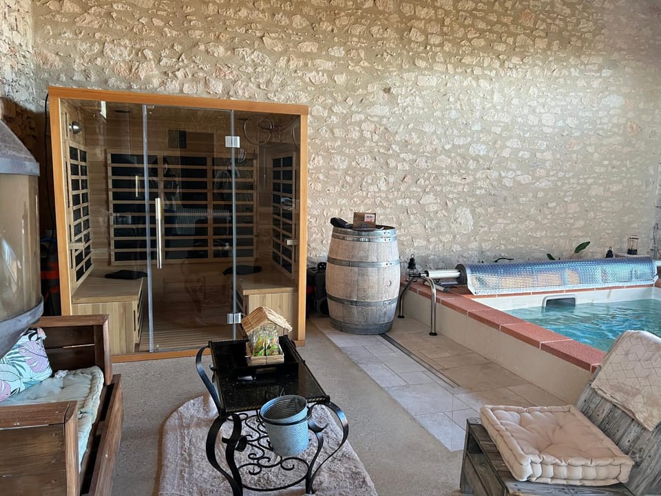 Sauna, Living room, Pool view, Swimming pool